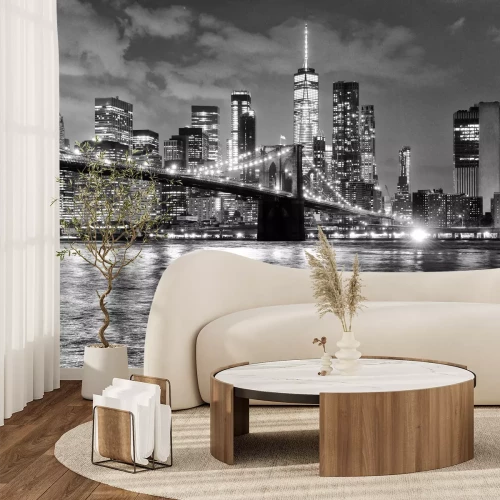 Papier peint  Pont de Brooklyn en noir et blanc