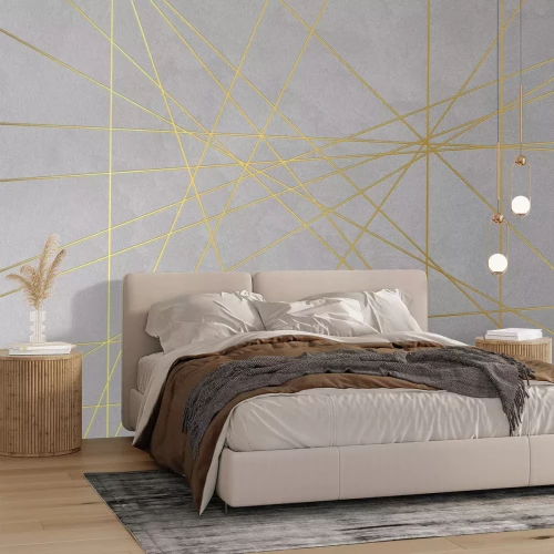 Papier peint  Lignes géométriques dorées sur béton gris