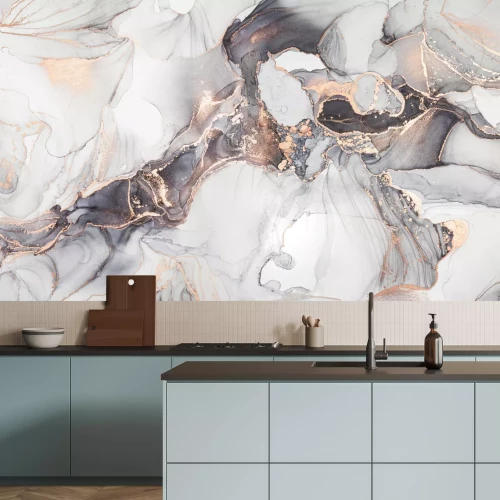 Papier peint  Marbre aquarelle avec décorations dorées