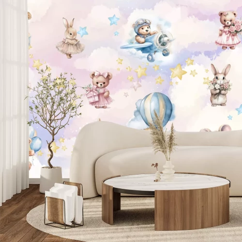 Papier peint  Animaux sur un ciel pastel dans un style aquarelle