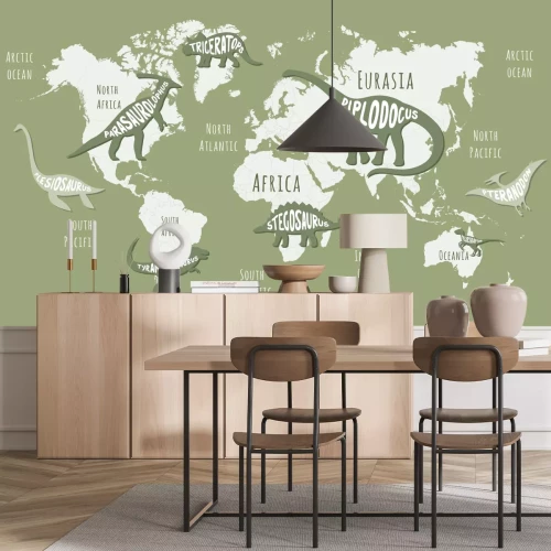 Papier peint  Modèle de dinosaures sur la carte du monde pour les enfants