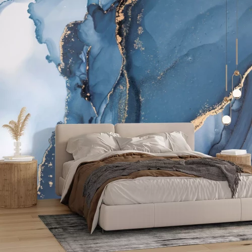 Papier peint  Marbre bleu avec de l'or