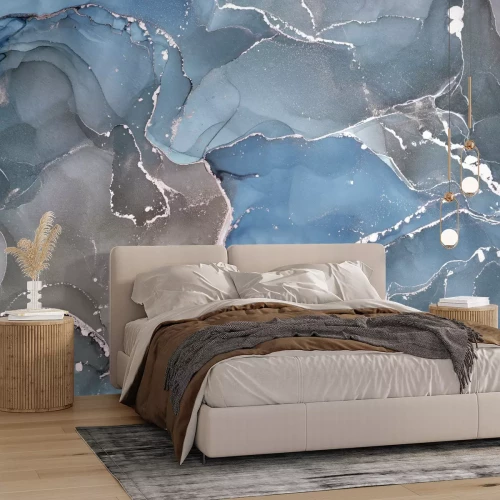 Papier peint  Marbre bleu-gris avec imitation argent