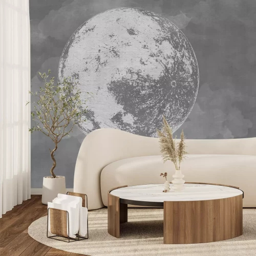 Papier peint  Pleine lune sur un fond texturé gris