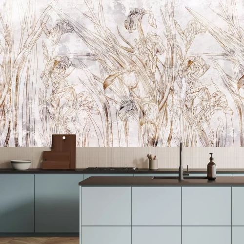 Papier peint  Fleurs d'iris sur fond texturé