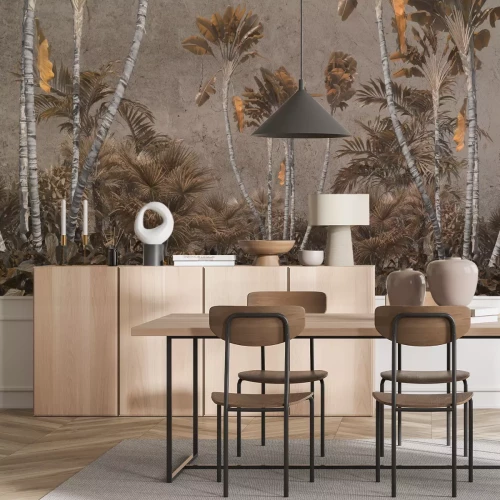 Papier peint  Plantes tropicales et palmiers aux couleurs d'automne