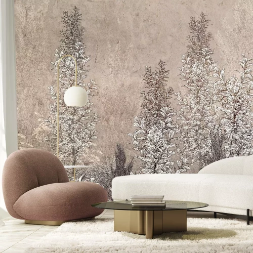 Papier peint  Plantes sur fond de béton beige