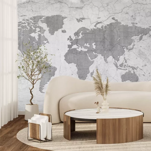 Papier peint  Carte du monde grise de style industriel