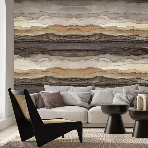 Papier peint  Vagues abstraites à l'aquarelle dans des tons bruns