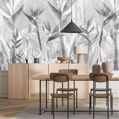 Papier peint  Strelitzia aux couleurs noir et blanc