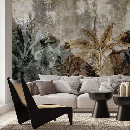 Papier peint  Abstraction botanique sur béton