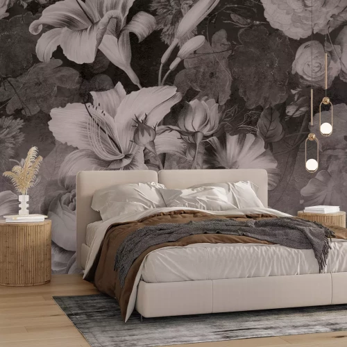 Papier peint  Fleurs vintage sur fond sombre