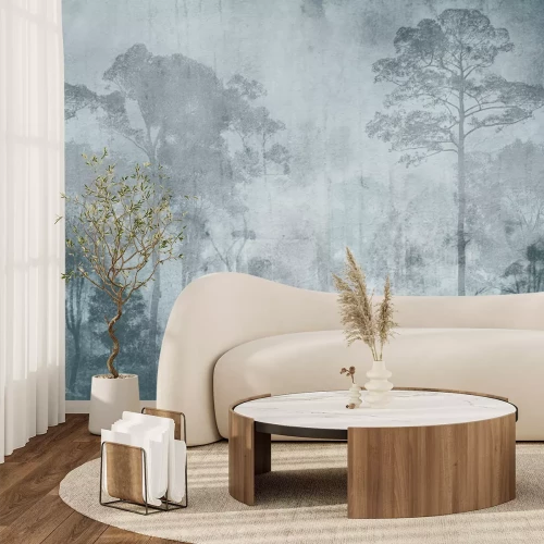 Papier peint  Paysage abstrait avec une forêt aux couleurs bleues