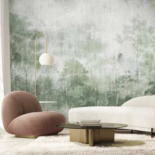 Papier peint  Paysage forestier aux couleurs vertes