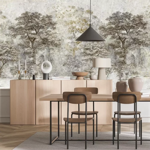 Papier peint  Une forêt avec des arbres aux couleurs d'automne