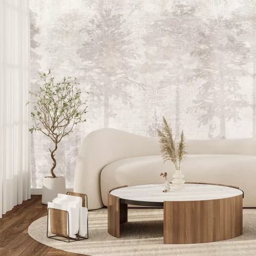 Papier peint  Une forêt avec des arbres aux couleurs beiges