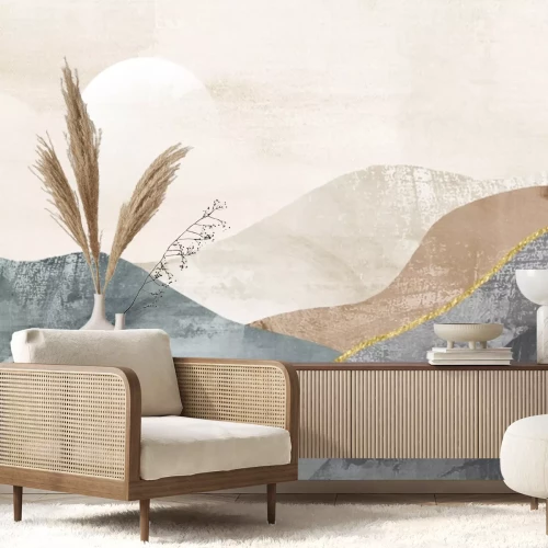 Papier peint  Paysage abstrait de montagnes et de lune