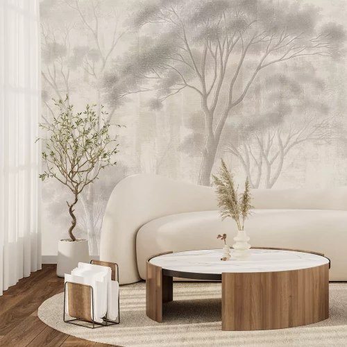 Papier peint  Paysage avec des arbres, composition beige
