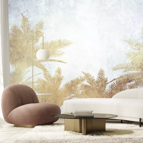 Papier peint  Composition tropicale avec palmiers sur fond de béton