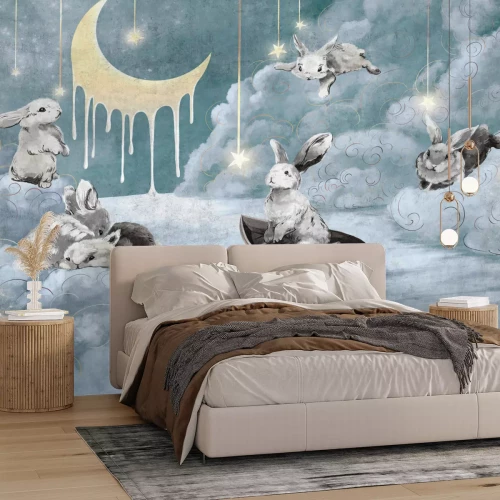 Papier peint  Lapins dans le pays du ciel - une composition pour enfants