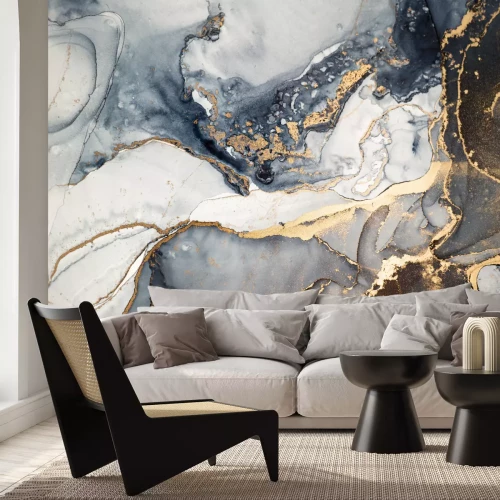 Papier peint  Composition abstraite marbrée avec des éléments dorés