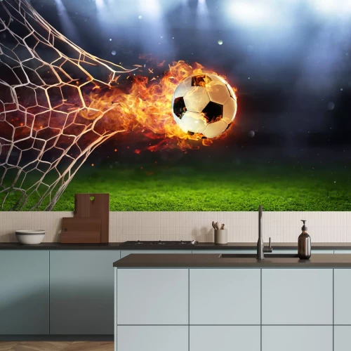 Papier peint  Un ballon de football en feu dans le but