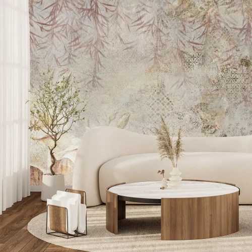 Papier peint  Fleurs sur des feuilles de bambou suspendues