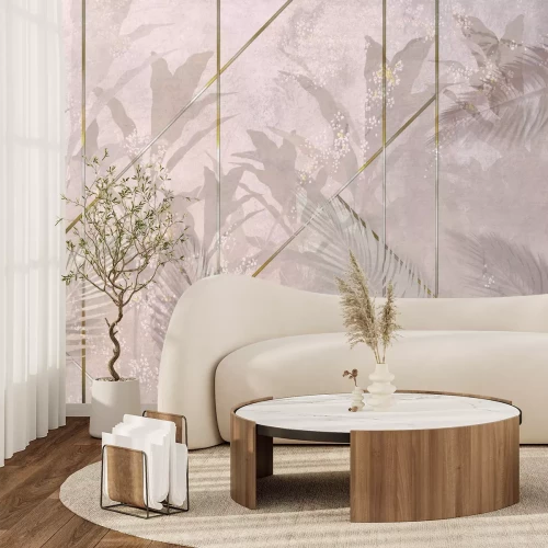 Papier peint  Palmiers aux lignes décoratives dorées