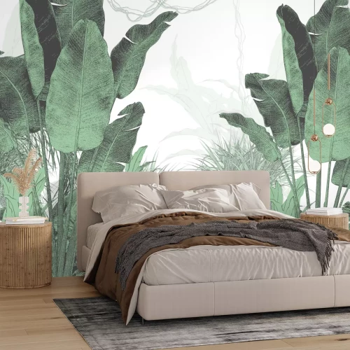 Papier peint  Plantes tropicales vertes sur fond blanc