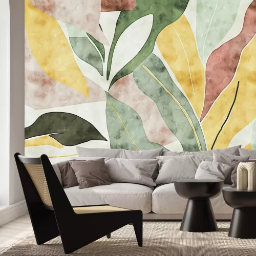 Papier peint  Motif botanique de feuilles aquarelles colorées
