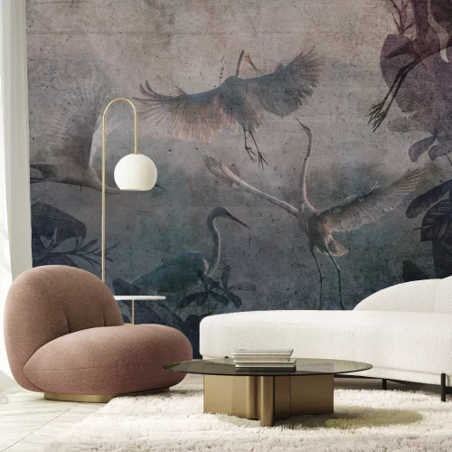 Papier peint  Oiseaux vintage et feuilles tropicales