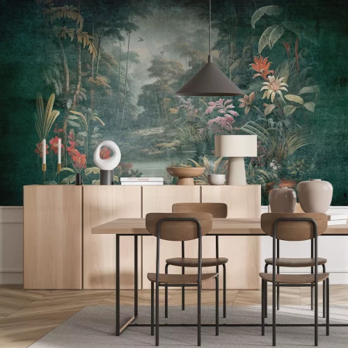 Papier peint  Paysage de lac dans la jungle dans un style vintage