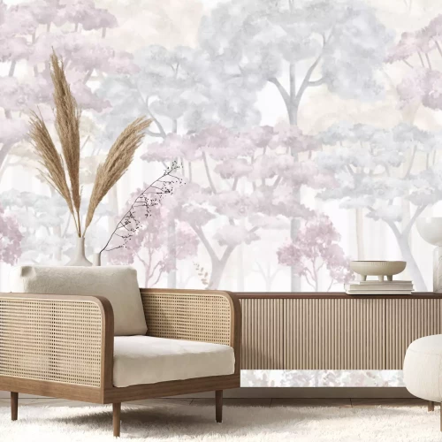 Papier peint  Arbres aux couleurs pastel dans une forêt aquarelle