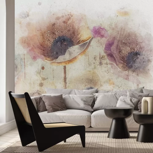 Papier peint  Fleurs de pavot abstraites sur fond aquarelle