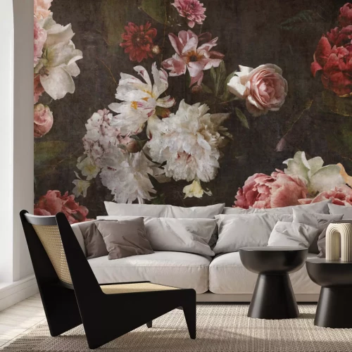 Papier peint  Fleurs de style baroque sur fond sombre