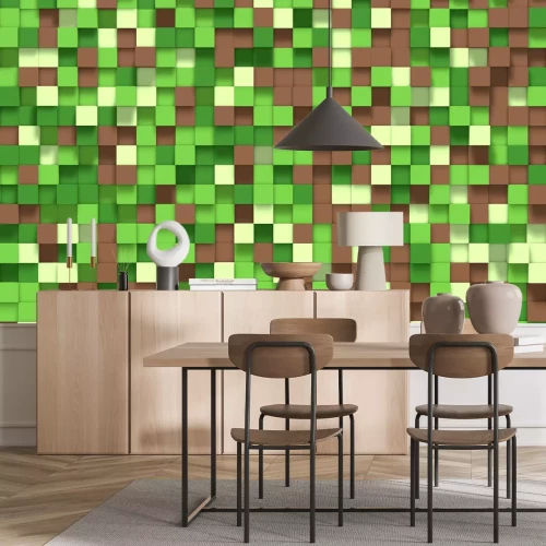 Papier peint  Blocs 3D d'arrière-plan géométrique dans le style d'un jeu informatique