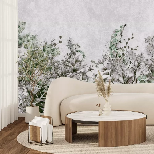 Papier peint  Plantes sur fond de béton gris