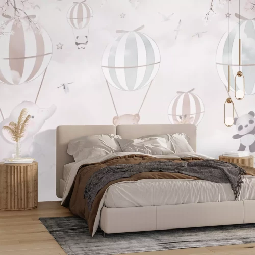 Papier peint  Animaux avec des ballons contre le ciel