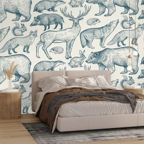 Papier peint  Motif vintage d'animaux des bois