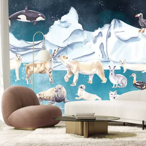 Papier peint  Motif d'animaux dans un pays des merveilles hivernal pour enfants