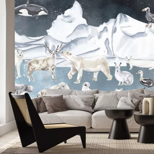 Papier peint  Motifs d'animaux pour enfants dans un pays des merveilles hivernal
