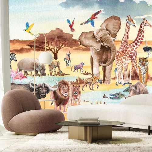 Papier peint  Paysage à l'aquarelle d'un animal de safari