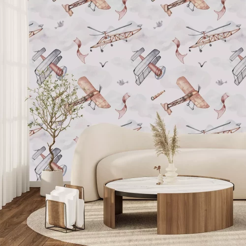 Papier peint  Avions parmi les nuages dans un ciel aquarelle