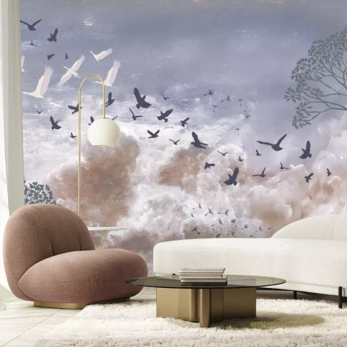 Papier peint  Oiseaux et graines de pissenlit contre les nuages