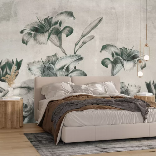 Papier peint  Fleurs vintage monochromes sur fond texturé