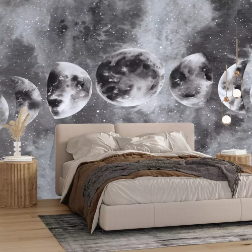 Papier peint  Phases de lune sur fond aquarelle