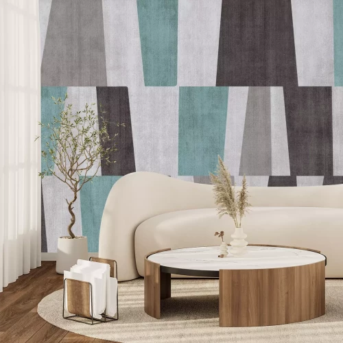 Papier peint  Motif géométrique gris et bleu avec texture