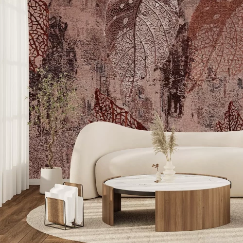 Papier peint  Feuilles sur un fond de béton texturé