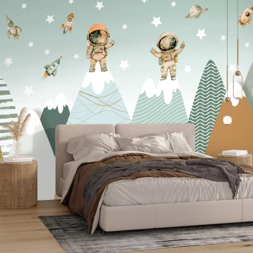 Papier peint  Cosmonautes et paysage de montagne en 3D