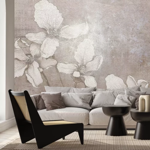 Papier peint  Fleurs blanches 3D sur fond texturé